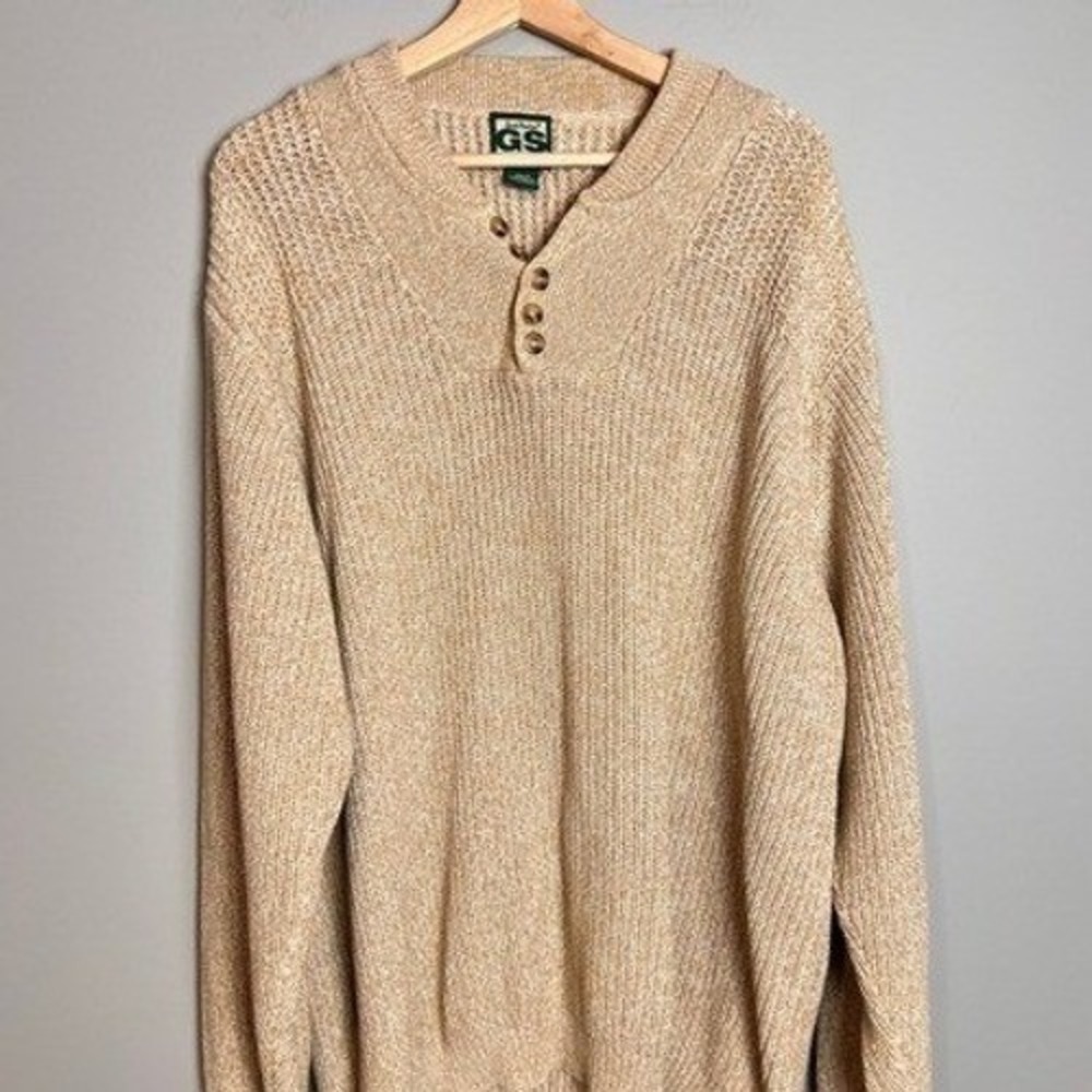 Gander Mountain GS Guide Series Mens 2XLT Tan Cotton Henly Sweater Textured Knit